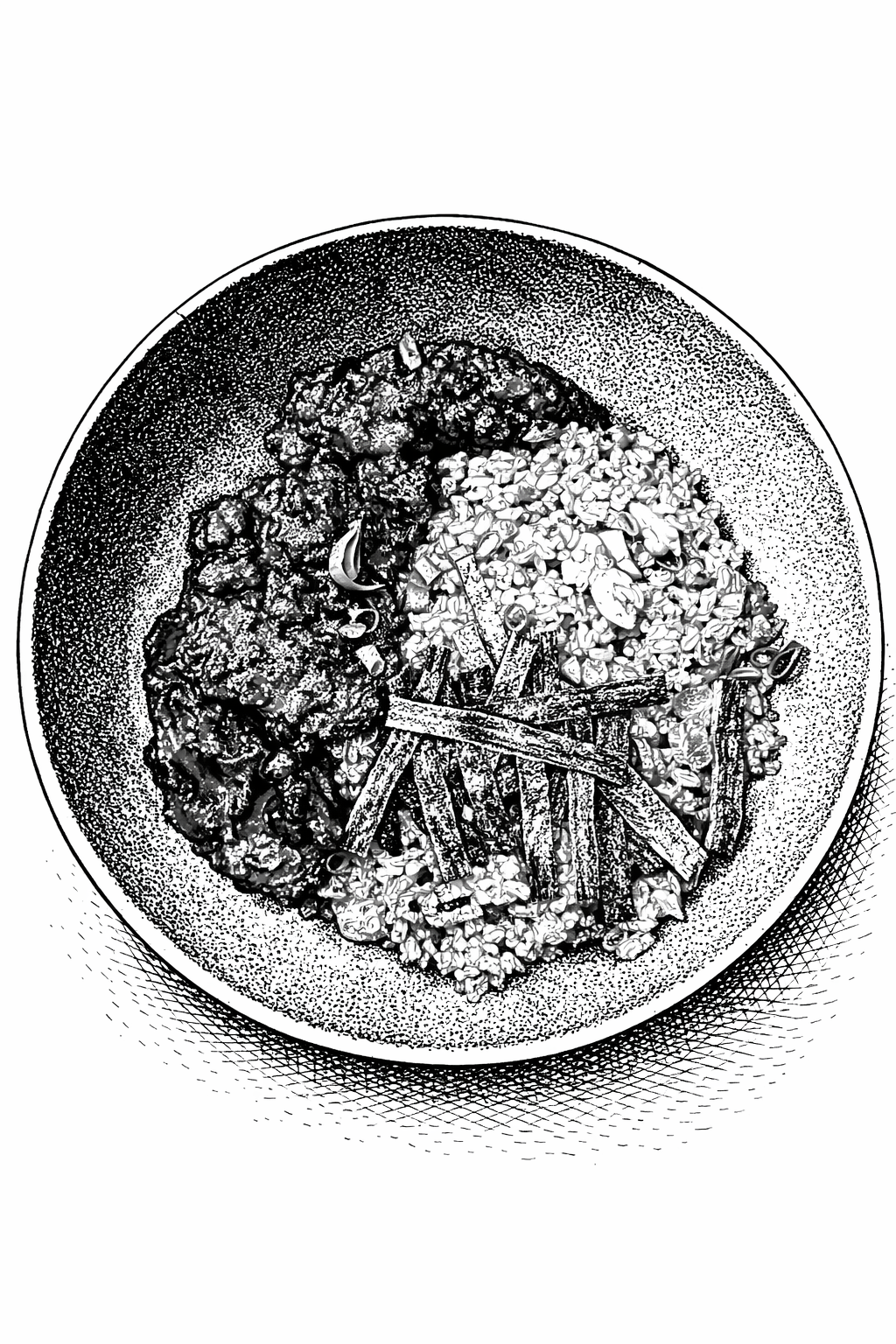 Kimchi fried rice w/ tofu and spicy gochujang fried chicken